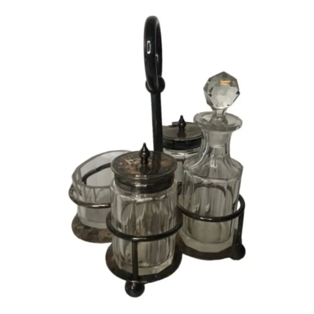 Vintage W&H Cruet‎ Set #5360 Silver Plated Vinegar Bottle Salt Pepper Shakers